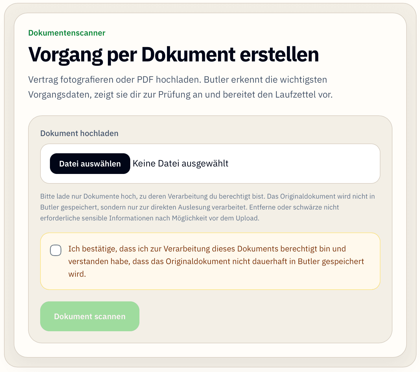 Kaufvertrag hochladen. Vorgang schneller vorbereiten.