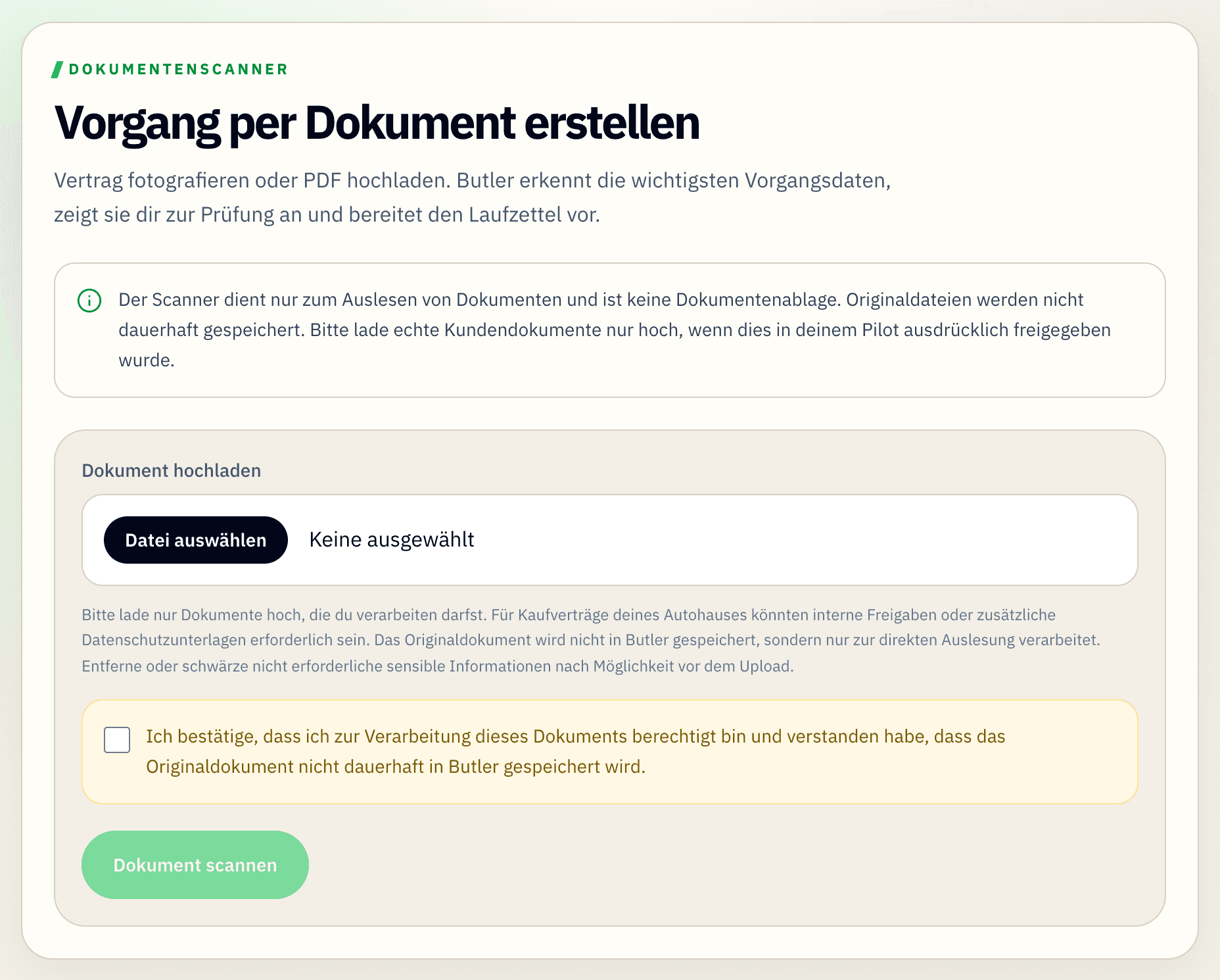 Kaufvertrag hochladen. Vorgang schneller vorbereiten.